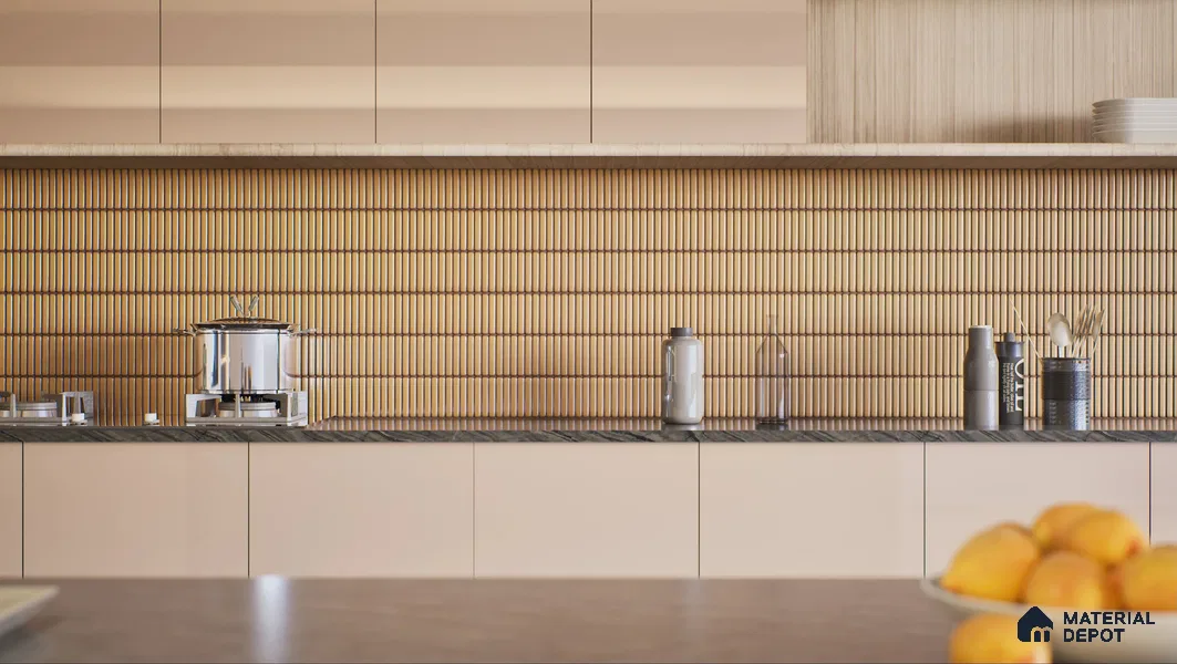 Faux Subway Wall Tile TL 04691 D Vertiline Kitkat Solara Charlotte Beige 2 ft x 1 ft Ceramic Glossy Finish - 9 mm | Suitable For Kitchen, Bathroom Walls and Backsplashes | Please Expect a Slight Variation of Pattern