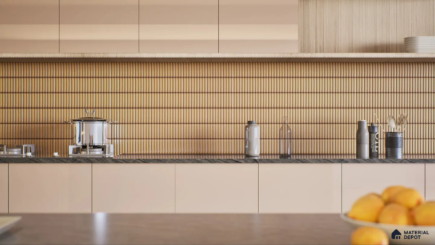 Modern Kitchen with Yellow Textured Tile Backsplash | Material Depot