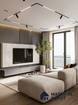 Modern living room in 2bhk apartment in Durga Petals Marathahalli Bengaluru | Material Depot