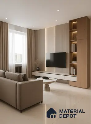 Modern Living Room in 2BHK Apartment in Godrej Air Whitefield Bengaluru | Material Depot
