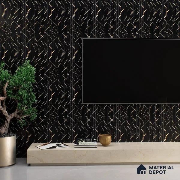 Black Marble Look WPC Louver/Panel 9.5 Ft x 6.5 inch - 23 mm | Ideal for Feature Wall, Living Room, Bedroom, Home, Office | PN 00271 | Width is Subjected to 5% Variation