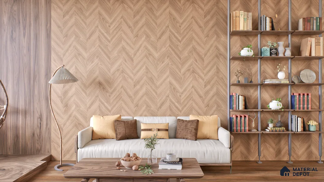 Wooden Look LM 01257 V Wooden 8 ft x 4 ft Chevron Planks Finish Decorative Laminate - 1 mm | Suitable for TV Unit, Wardrobe, Kitchen Cabinets
