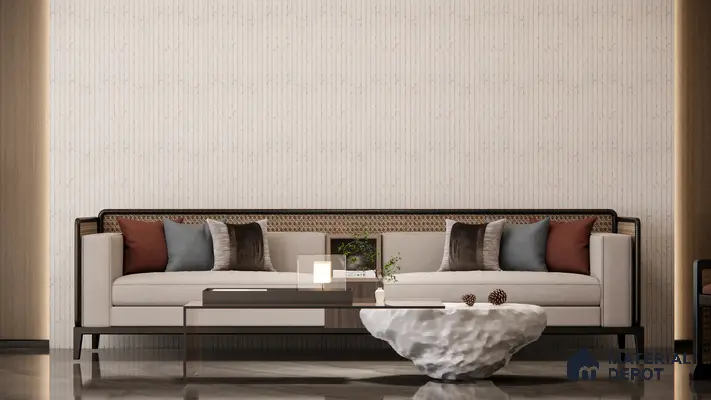 Modern Living Room with Cream Fluted Wall Tiles and Earthy Accents | Material Depot