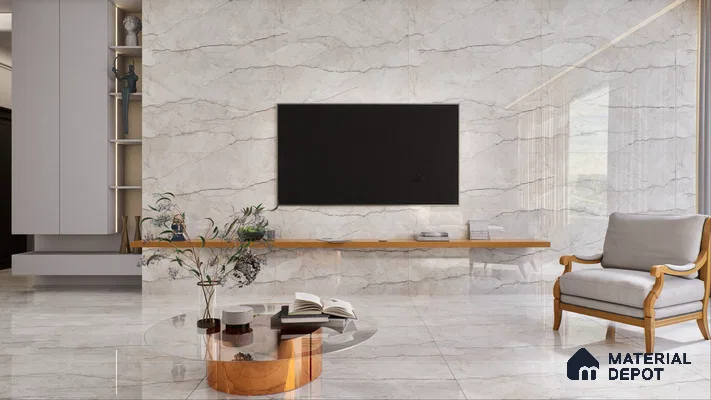 Marble Floor & Wall Tile TL 02189 Marmo Beige 4 ft x 2 ft Glossy Finish Vitrified Tile - 9 mm