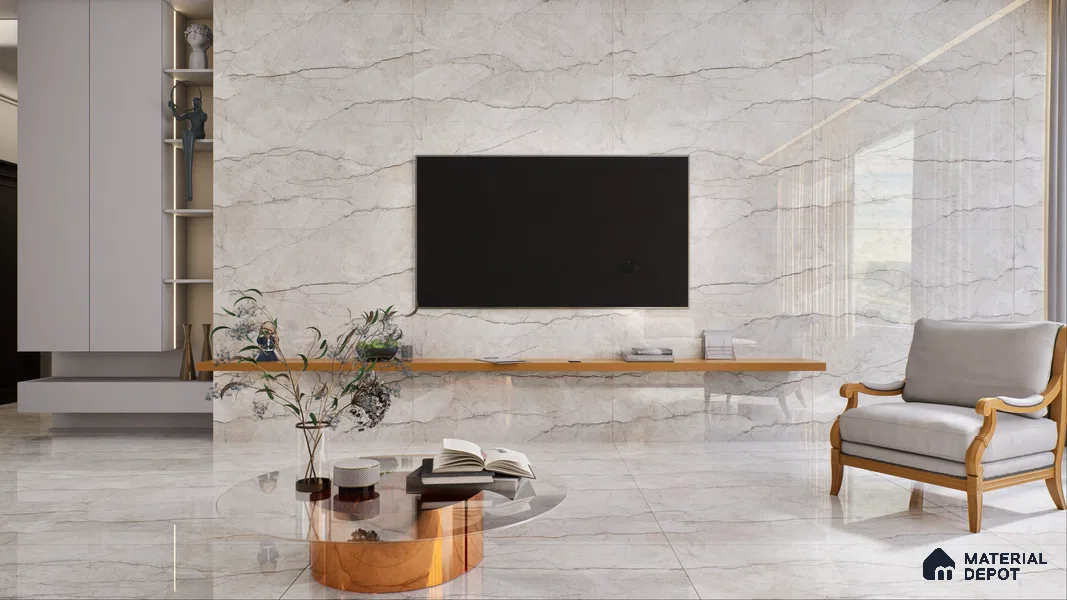 Marble Floor & Wall Tile TL 02189 Marmo Beige 4 ft x 2 ft Glossy Finish Vitrified Tile - 9 mm