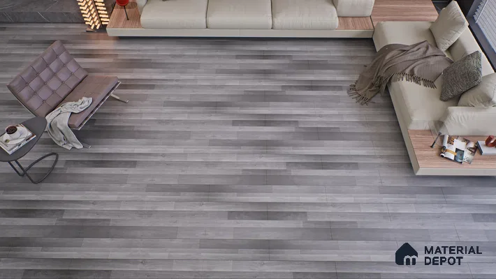 Modern Living Room with Gray Toned Wooden Flooring | Material Depot
