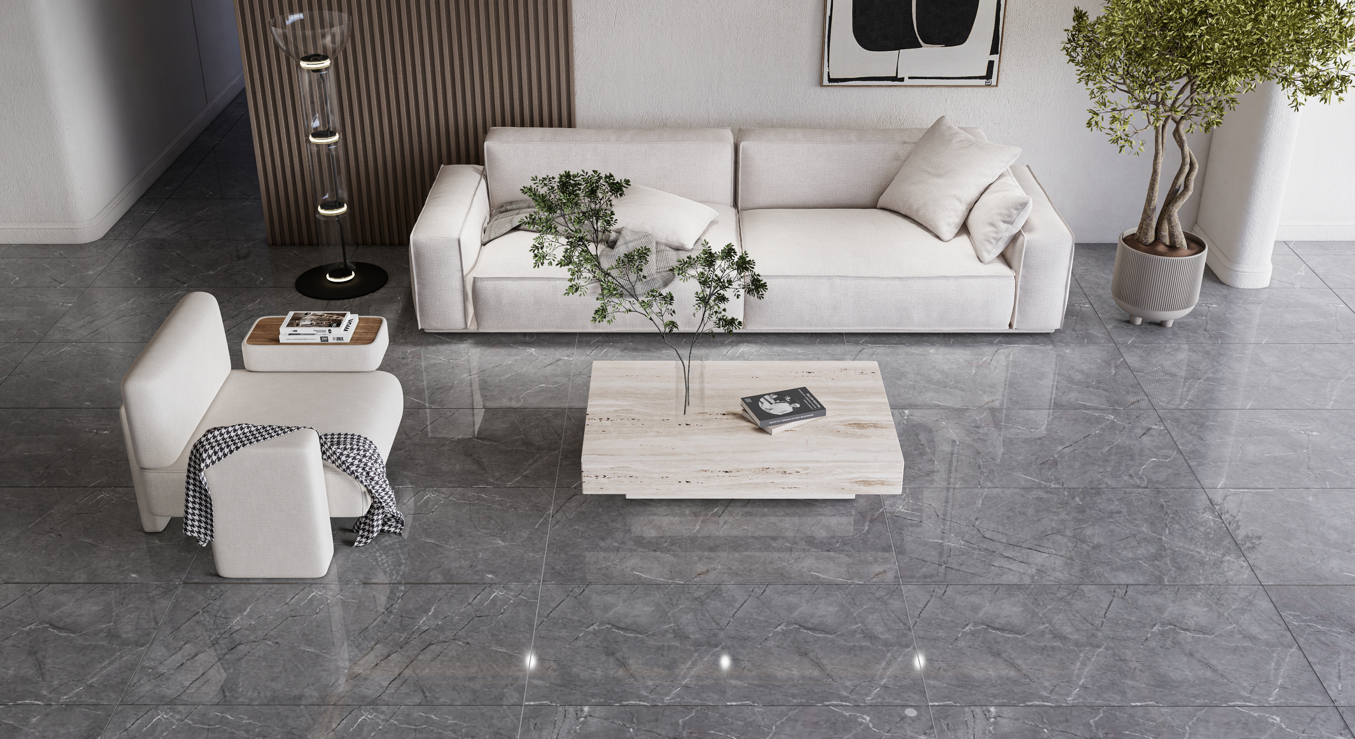 Marble Floor & Wall Tile TL 02198 Geriatric Grey 4 ft x 2 ft Glossy Finish Vitrified Tile - 9 mm (Random 5)