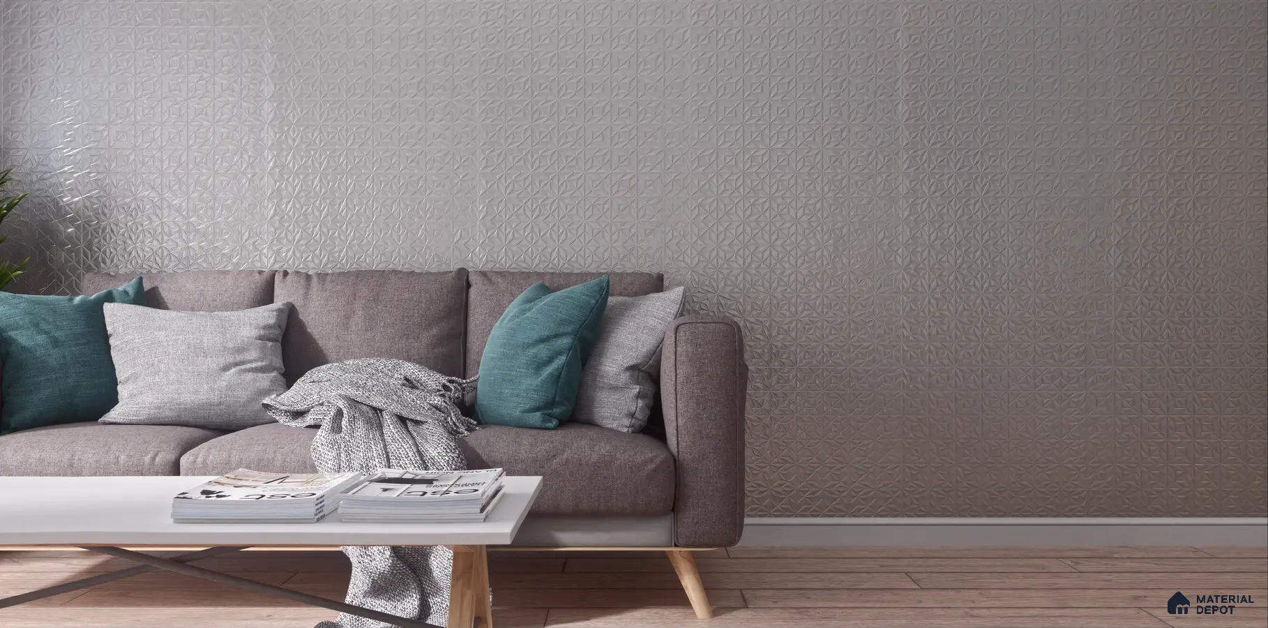 Modern Living Room with Textured Wall | Material Depot
