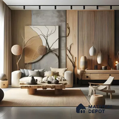 Modern Living Room with Textured Walls and Natural Elements | Material Depot