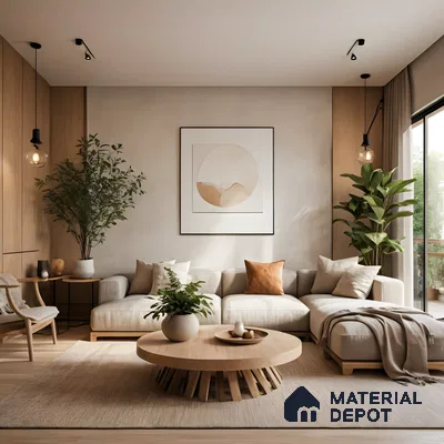 Modern Living Room with Textured Walls and Natural Elements | Material Depot