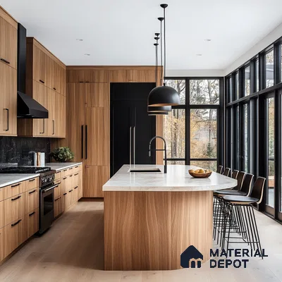 Modern Luxury Kitchen with Curved Island and Black Accents | Material Depot