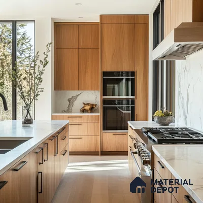 Modern Luxury Kitchen with Wood Accents and Marble Countertops | Material Depot