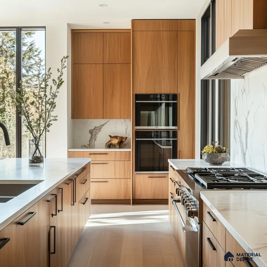 Modern Luxury Kitchen with Wood Accents and Marble Countertops | Material Depot