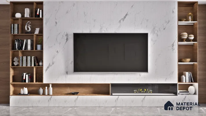 White Marble Look LM 01325 8 ft x 4 ft Texture Finish Decorative Laminate - 1 mm | Suitable for TV Unit, Wardrobe, Kitchen Cabinets