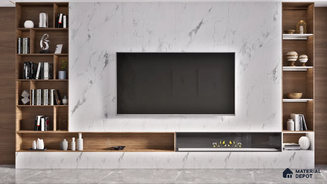 White Marble Look LM 01325 8 ft x 4 ft Texture Finish Decorative Laminate - 1 mm | Suitable for TV Unit, Wardrobe, Kitchen Cabinets