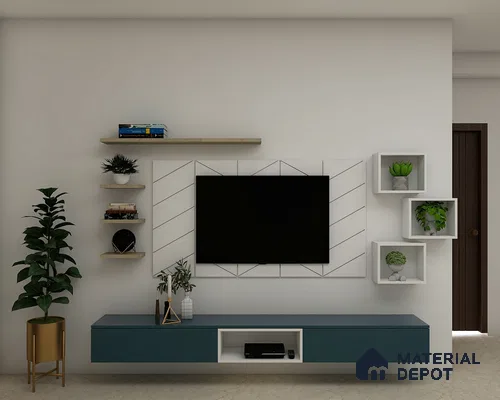 A gray and white wardrobe with a glossy finish, multiple cabinets and drawers, and a full-length mirror on a white background