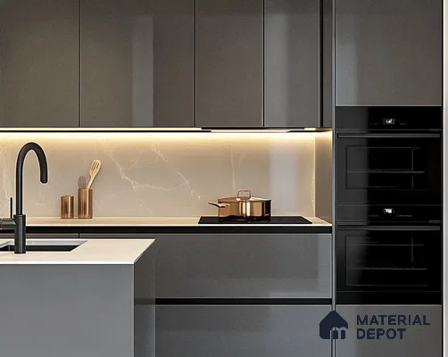 Modern Matte Kitchen with Black Fixtures and Soft Under-cabinet Lighting | Material Depot