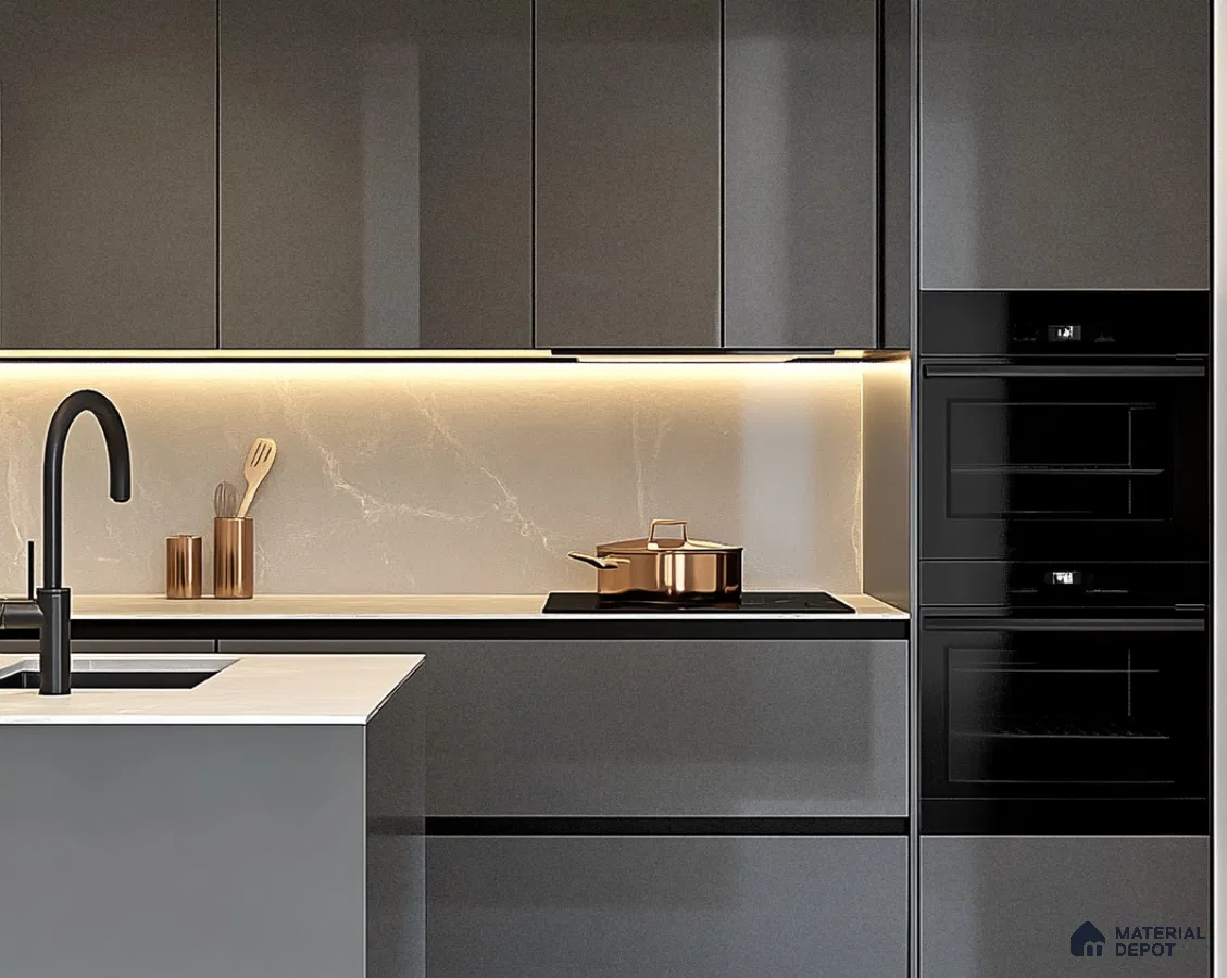 Modern Matte Kitchen with Black Fixtures and Soft Under-cabinet Lighting | Material Depot