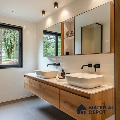 Modern Minimalist Bathroom with Double Vanity and Natural Light | Material Depot