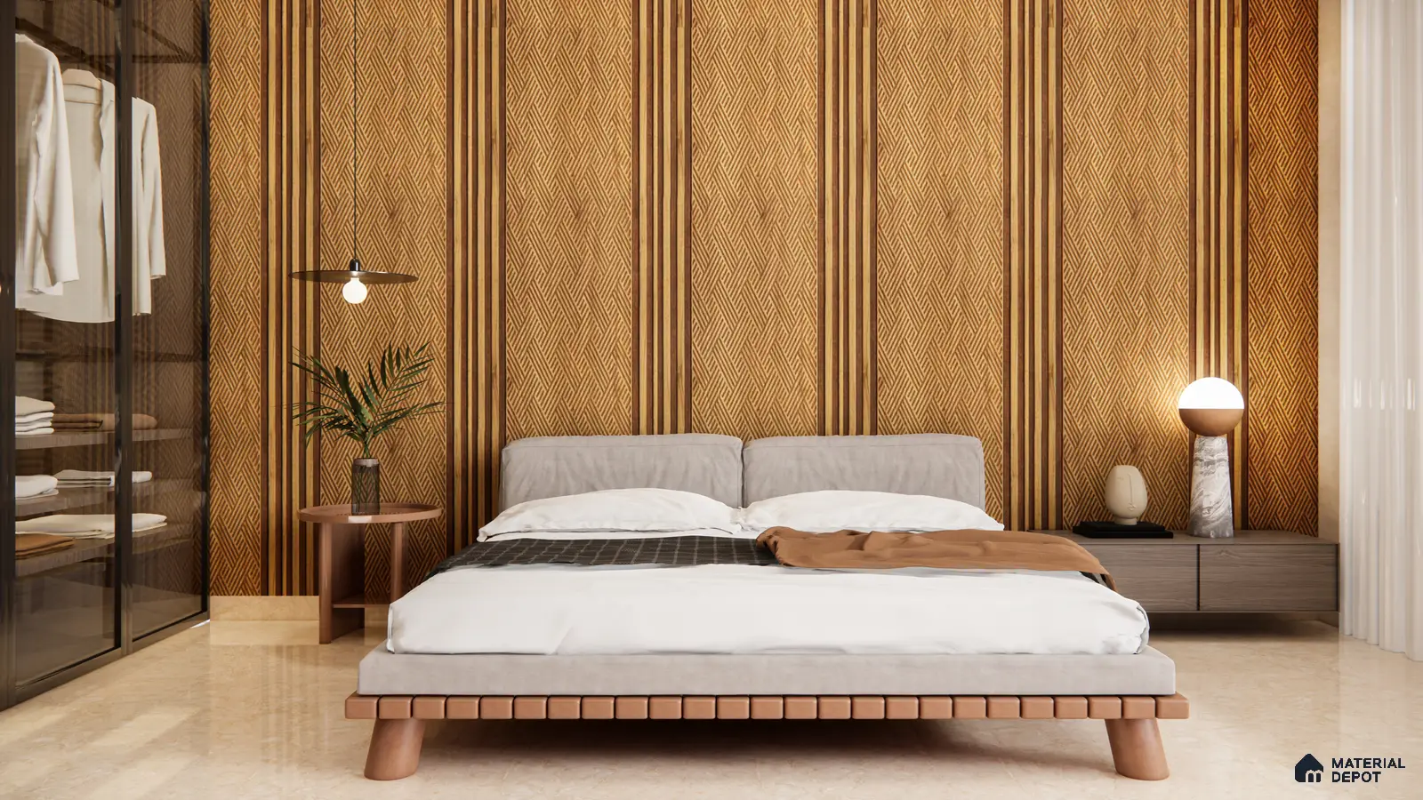 Modern Minimalist Bedroom with Decorative Fluted Wall Panels | Material Depot