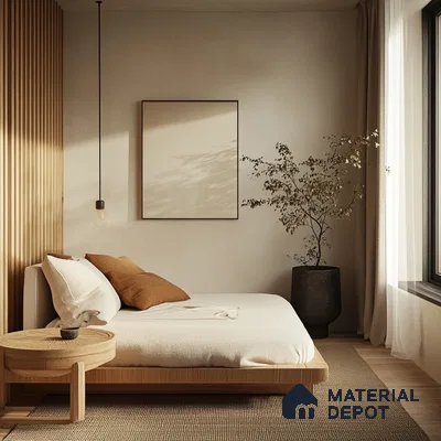 Modern Minimalist Bedroom Design with WPC Panel and Wooden Flooring Birla Evara Sarjapur Road | Material Depot