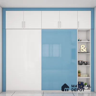 White sliding doors open to a very large closet organizer system with abundant storage space