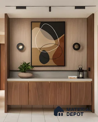 Modern Minimalist Console With Fluted Wall Panels And Walnut Veneer Cabinetry 5F1Aab3518 | Material Depot
