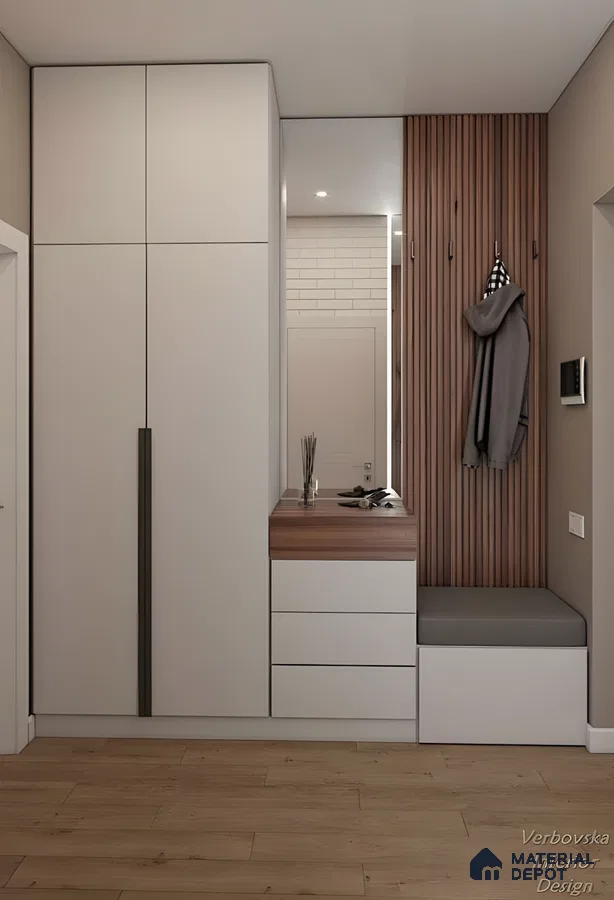 Modern Minimalist Entryway Design With Built-In Storage And Wooden Accents | Material Depot
