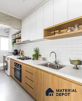 Scandinavian Inspired Kitchen with White Subway Tiles and Wooden Accents | Material Depot