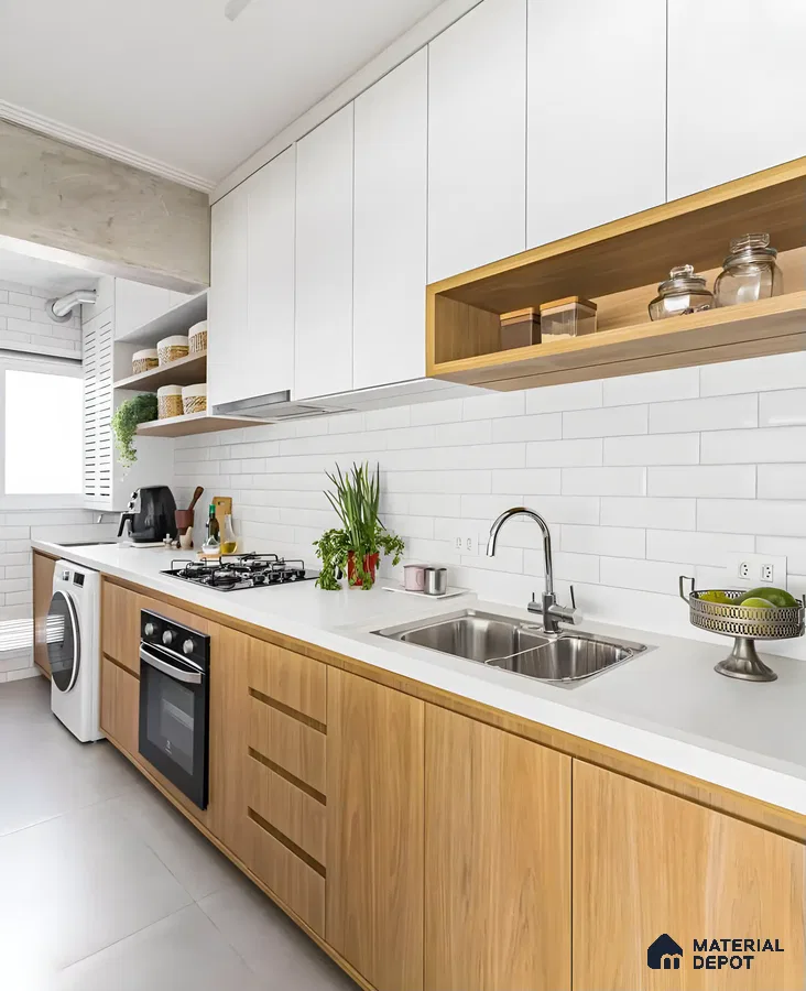 Scandinavian Inspired Kitchen with White Subway Tiles and Wooden Accents | Material Depot