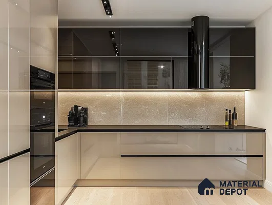 Modern Minimalist Kitchen Design Highlighting Reflective Surfaces and Neutral Palette | Material Depot