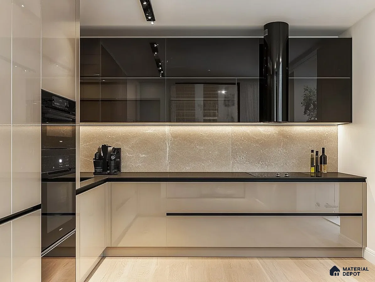 Modern Minimalist Kitchen Design Highlighting Reflective Surfaces and Neutral Palette | Material Depot