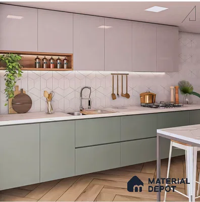 Modern Minimalist Kitchen with Geometric Backsplash | Material Depot