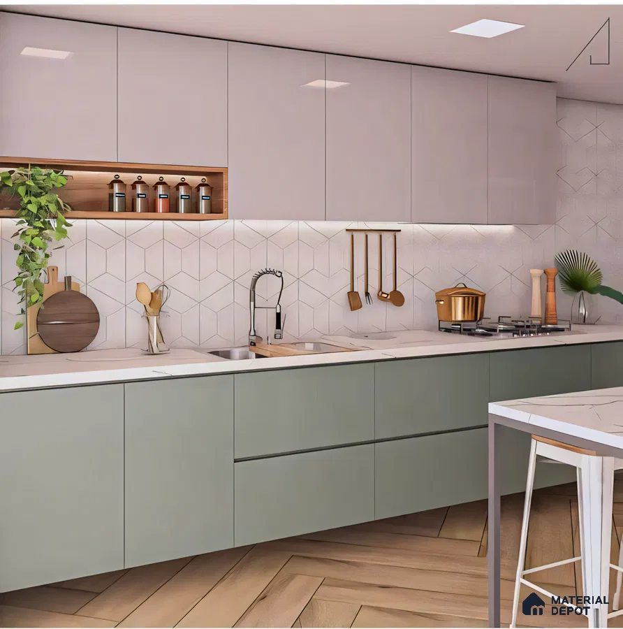 Modern Minimalist Kitchen with Geometric Backsplash | Material Depot