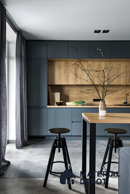 Modern Minimalist Kitchen With Matte Grey And Wood Grain Laminate Finishes | Material Depot