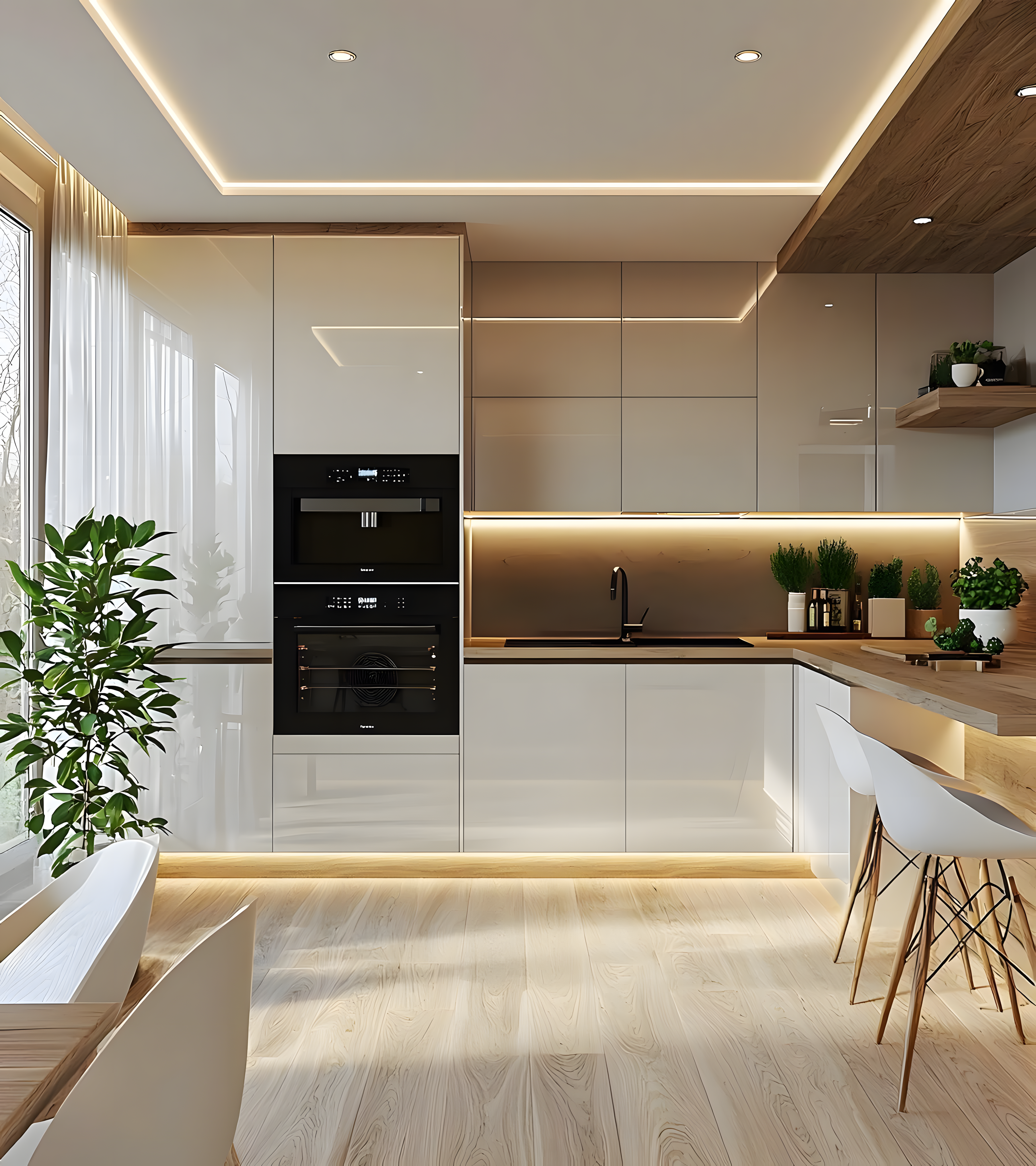 Modern Minimalist Kitchen With Warm Accents And Ambient Lighting | Material Depot