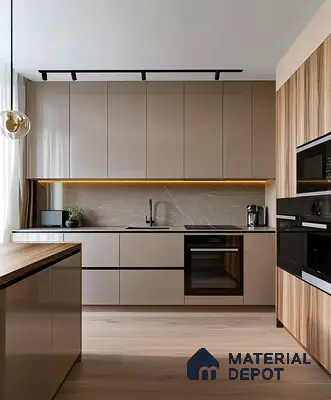 Modern Minimalist Kitchen with Warm Wood Accents | Material Depot