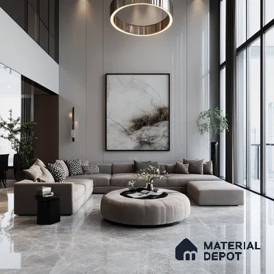 Modern Minimalist Living Room with Floor-to-Ceiling Windows | Material Depot