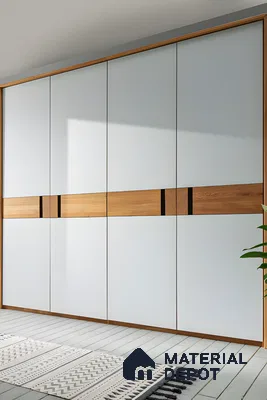 Modern Minimalist: Sleek White Wardrobe with Wood Accents | Material Depot