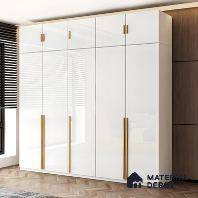 Modern Minimalist White Wardrobe with Gold Hardware | Material Depot