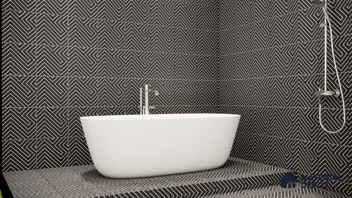 Modern Monochrome Bath Area with Chevron Tile Drama | Material Depot