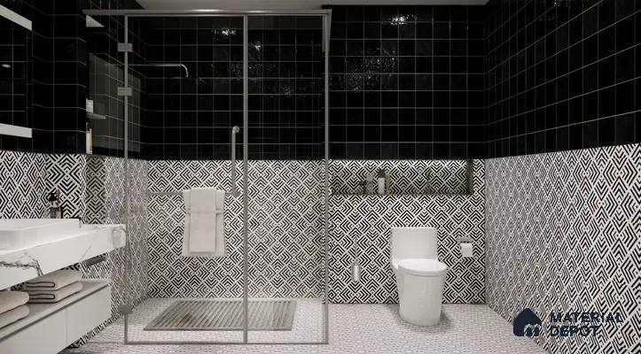 Modern Monochrome Bathroom with Bold Geometric Tiles | Material Depot