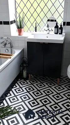 Modern Monochrome Bathroom with Geometric Tiles | Material Depot