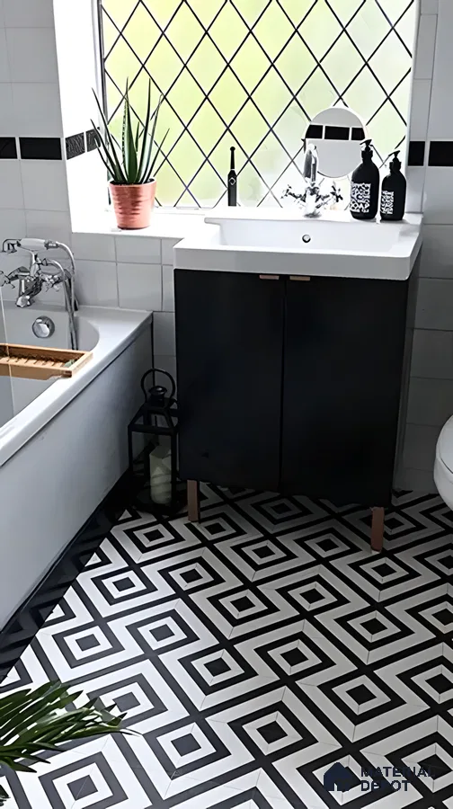 Modern Monochrome Bathroom with Geometric Tiles | Material Depot