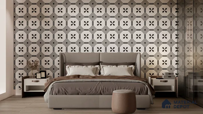 Modern Monochrome Tile Backdrop for a Minimalist Bedroom | Material Depot