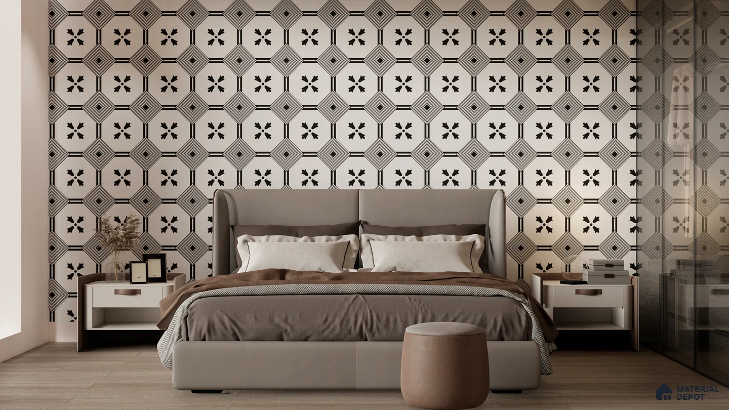 Modern Monochrome Tile Backdrop for a Minimalist Bedroom | Material Depot