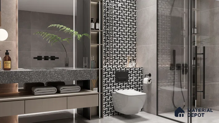 Modern Moroccan Bathroom with Geometric Accent Tiles | Material Depot