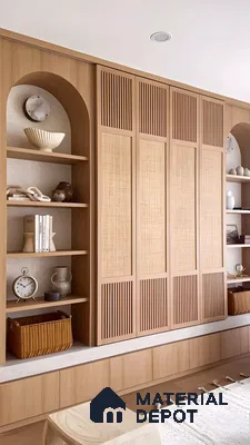 Modern Natural Wood Storage with Arched Shelves | Material Depot