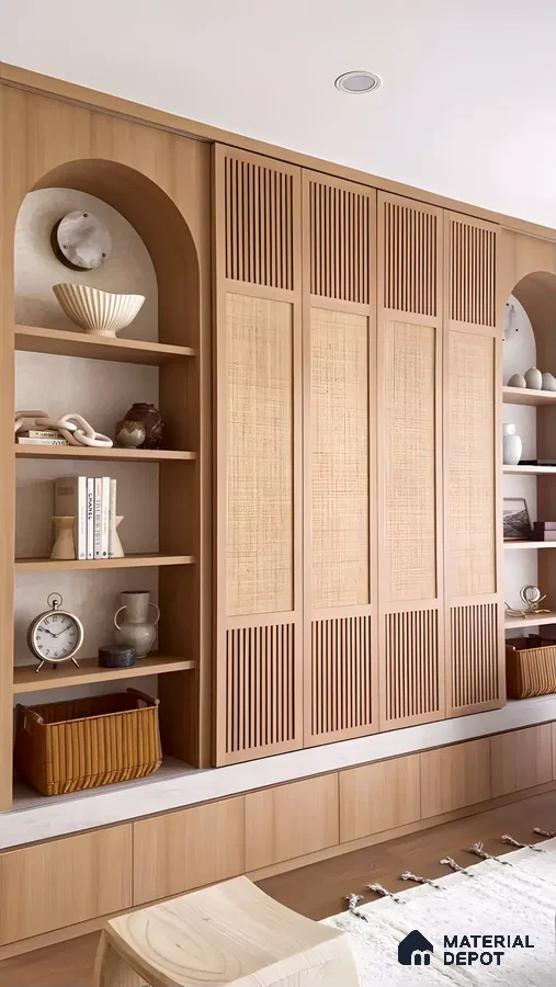 Modern Natural Wood Storage with Arched Shelves | Material Depot