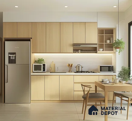 Modern Oak Wooden Laminate Kitchen Cabinets for Sleek and Functional Interiors | Material Depot